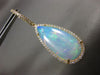 LARGE 23.35CT DIAMOND & AAA OPAL 14K YELLOW GOLD TEAR DROP HALO HANGING EARRINGS
