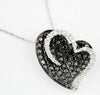 .84CT WHITE & BLACK DIAMOND 14KT WHITE GOLD 3D PAVE DOUBLE HEART LOVE PENDANT