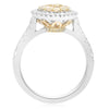 ESTATE .85CT WHITE & FANCY YELLOW DIAMOND 14KT WHITE GOLD 3D HEART CLUSTER RING