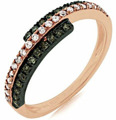 .36CT WHITE & CHOCOLATE FANCY DIAMOND 14K ROSE GOLD 3 ROW CRISS CROSS FUN RING