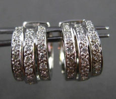 ESTATE WIDE .32CT ROUND DIAMOND 18KT WHITE GOLD 3D THREE ROW HUGGIE EARRINGS