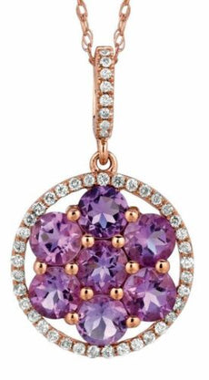 1.91CT DIAMOND & AAA AMETHYST 14KT ROSE GOLD FLOWER CIRCLE OF LIFE LOVE PENDANT