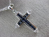 ESTATE .79CT ROUND DIAMOND & AAA PRINCESS SAPPHIRE 18K WHITE GOLD CROSS PENDANT