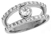 WIDE .75CT DIAMOND 14KT WHITE GOLD 3D ROUND BEZEL SPLIT SHANK FRIENDSHIP RING