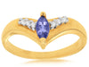 ESTATE .30CT DIAMOND & TANZANITE 14KT YELLOW GOLD 3D V SHAPE ANNIVERSARY RING