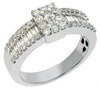 WIDE 1.0CT DIAMOND 14KT WHITE GOLD ROUND & BAGUETTE CLUSTER RECTANGULAR FUN RING