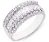 WIDE 1.35CT DIAMOND 14KT WHITE GOLD 3D ROUND & BAGUETTE WEDDING ANNIVERSARY RING