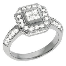 1.15CT DIAMOND 14K WHITE GOLD ROUND & PRINCESS SQUARE BEZEL OCTAGON PROMISE RING