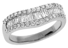 .69CT DIAMOND 14KT WHITE GOLD ROUND & BAGUETTE V SHAPE CHANNEL ANNIVERSARY RING