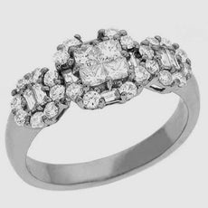 1.05CT DIAMOND 14K WHITE GOLD ROUND BAGUETTE & PRINCESS PAST PRESENT FUTURE RING