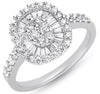 ESTATE .88CT DIAMOND 14K WHITE GOLD 3D ROUND & BAGUETTE CLUSTER FLOWER LOVE RING