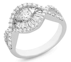 1.05CT DIAMOND 14KT WHITE GOLD 3D ROUND & BAGUETTE INFINITY LOVE ENGAGEMENT RING