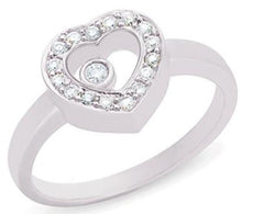 ESTATE .17CT DIAMOND 14KT WHITE GOLD 3D CLASSIC OPEN HEART BEZEL LOVE RNG