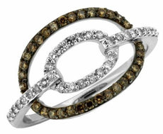 .42CT WHITE & CHOCOLATE FANCY DIAMOND 14KT WHITE GOLD DOUBLE HALO OVAL LOVE RING