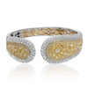 LARGE 16CT WHITE & FANCY YELLOW DIAMOND 18KT 2 TONE GOLD CLUSTER BANGLE BRACELET