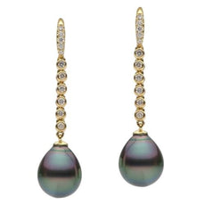 ESTATE .36CT DIAMOND & AAA TAHITIAN PEARL 18KT ROSE GOLD JOURNEY DROP EARRINGS