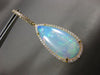 LARGE 23.35CT DIAMOND & AAA OPAL 14K YELLOW GOLD TEAR DROP HALO HANGING EARRINGS