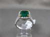 ANTIQUE 2.39CT DIAMOND & EMERALD 18K WHITE GOLD 3D FILIGREE HALO ENGAGEMENT RING