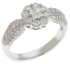 .89CT DIAMOND 14KT WHITE GOLD CLASSIC ROUND & PRINCESS INVISIBLE FLOWER FUN RING