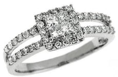 .65CT DIAMOND 14K WHITE GOLD ROUND & PRINCESS INVISIBLE SQUARE HALO PROMISE RING