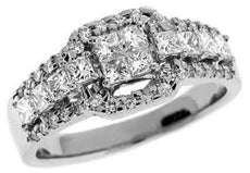 .92CT DIAMOND 14K WHITE GOLD ROUND & PRINCESS INVISIBLE SQUARE HALO PROMISE RING