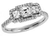 1.19CT DIAMOND 14KT WHITE GOLD ASSCHER CUT & ROUND 3 STONE HALO ENGAGEMENT RING