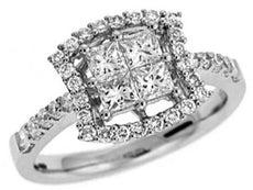 .98CT DIAMOND 14KT WHITE GOLD PRINCESS & ROUND INVISIBLE SQUARE FRIENDSHIP RING