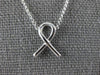 ESTATE .18CT DIAMOND 14KT WHITE GOLD 3D CANCER AWARENESS SIGN NECKLACE