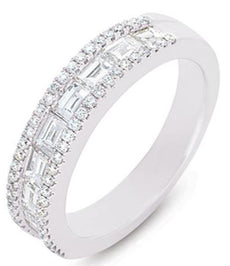 1.08CT DIAMOND 14KT WHITE GOLD ROUND & BAGUETTE 3 ROW CHANNEL ANNIVERSARY RING