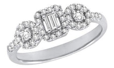 .46CT DIAMOND 14K WHITE GOLD 3D ROUND & EMERALD CUT 3 STONE HALO FRIENDSHIP RING