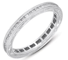 .75CT DIAMOND 14K WHITE GOLD CLASSIC PRINCESS ETERNITY FILIGREE ANNIVERSARY RING