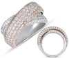 LARGE 2.56CT DIAMOND 14KT WHITE & ROSE GOLD 3D MULTI ROW CRISS CROSS X LOVE RING