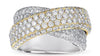ESTATE LARGE 2.56CT DIAMOND 14K 2 TONE GOLD 3D MULTI ROW CRISS CROSS X LOVE RING