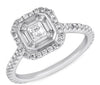 LARGE .94CT DIAMOND 14KT WHITE GOLD ROUND BAGUETTE & EMERALD CUT ENGAGEMENT RING