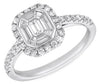 LARGE .82CT DIAMOND 14KT WHITE GOLD ROUND BAGUETTE & EMERALD CUT ENGAGEMENT RING