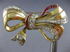 ANTIQUE 5.80CT OLD MINE DIAMOND & AAA RUBY 14KT TWO TONE GOLD PIN BROOCH #21890