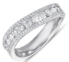 .82CT DIAMOND 14KT WHITE GOLD CLASSIC 3 ROW SWIRL SEMI ETERNITY ANNIVERSARY RING