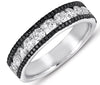 1.13CT WHITE & BLACK DIAMOND 14K WHITE GOLD 3 ROW SEMI ETERNITY ANNIVERSARY RING