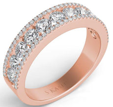 1.18CT DIAMOND 14K ROSE GOLD 3D CLASSIC THREE ROW SEMI ETERNITY ANNIVERSARY RING