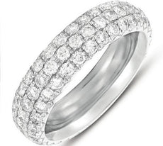 2.18CT DIAMOND 14KT WHITE GOLD 3D CLASSIC 3 ROW PAVE ETERNITY ANNIVERSARY RING