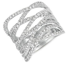 WIDE 1.76CT DIAMOND 14K WHITE GOLD 3D MULTI ROW CRISS CROSS FUN ANNIVERSARY RING