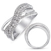 ESTATE WIDE .92CT DIAMOND 14KT WHITE GOLD 3D MULTI ROW CRISS CROSS X LOVE RING
