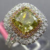ESTATE LARGE 2.72CT WHITE PINK & GREEN DIAMOND 18KT GOLD 3D HALO ENGAGEMENT RING