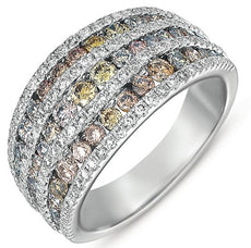 WIDE 1.9CT WHITE & MULTI COLOR DIAMOND 14KT WHITE GOLD CLASSIC ANNIVERSARY RING