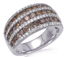 WIDE 1.98CT WHITE & MOCHA DIAMOND 14KT WHITE GOLD 3D MULTI ROW ANNIVERSARY RING