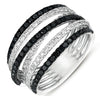 WIDE 1.48CT WHITE & BLACK DIAMOND 14KT WHITE GOLD 3D MULTI ROW CRISS CROSS RING