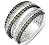 WIDE 1.43CT WHITE & MOCHA DIAMOND 14KT WHITE GOLD MULTI ROW CRISS CROSS FUN RING