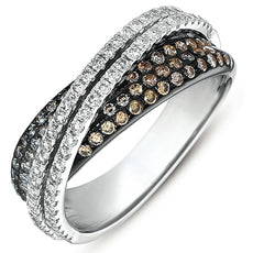 .98CT WHITE & MOCHA DIAMOND 14KT WHITE GOLD 3D MULTI ROW CRISS CROSS X LOVE RING