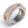 WIDE 1.11CT DIAMOND 14KT WHITE & ROSE GOLD 3D CRISS CROSS 3/4 ETERNITY LOVE RING