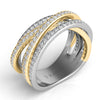 WIDE 1.11CT DIAMOND 14K 2 TONE GOLD MULTI ROW CRISS CROSS 3/4 ETERNITY LOVE RING